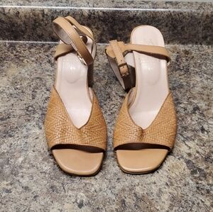 Marroqui Sanchez Leather Espedrille Heel Peep-Toe Sandals Made In Spain Size 9.5
